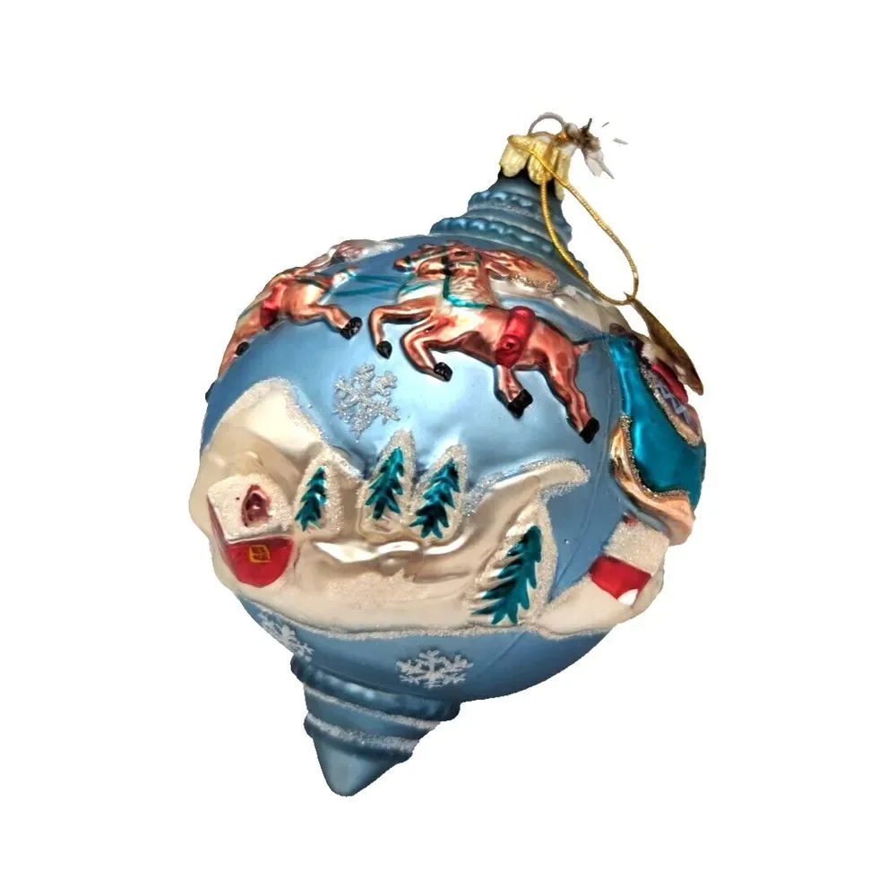 2001 Santa's Best European Blown Glass Christmas Ornament SANTA SLEIGH‎ RIDE